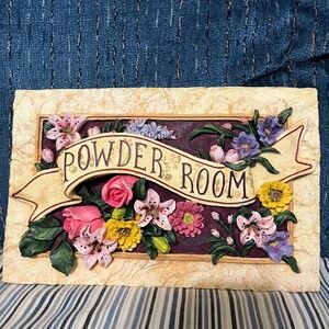 Ladies Powder Room Bath Room Wall Plaque with 3D Chalk Roses and Flowers